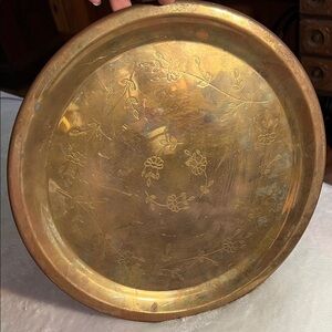 Vintage Princess House Heritage 12" Round Brass Serving Tray Floral Etching